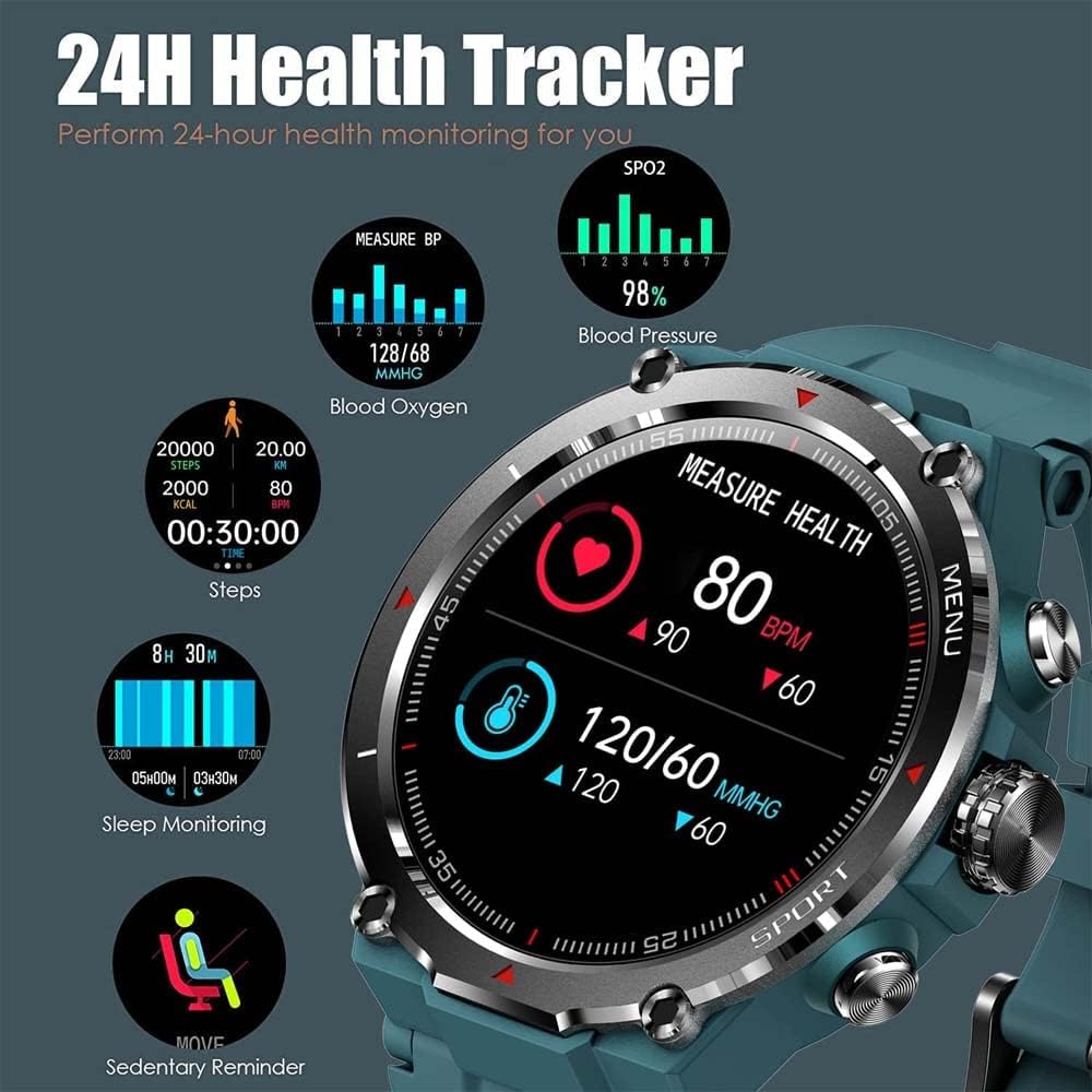 Military Smart Watch for Men Rugged Tactical Smartwatch Bluetooth (Answer/Make Calls) 1.32'' HD Fitness Watch Heart Rate Monitor Sleep Tracker (Blue) Military Smart Watch for Men Rugged Tactical Smartwatch Bluetooth (Answer/Make Calls) 1.32'' HD Fitness Watch Heart Rate Monitor Sleep Tracker (Blue)